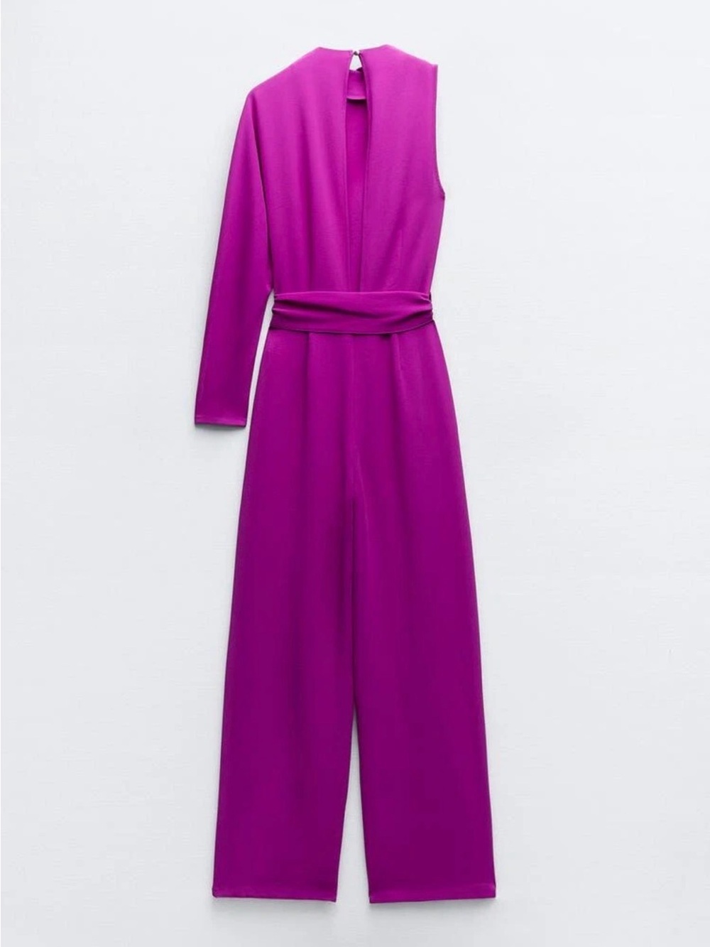 Zara Magenta One-Shoulder Wide-Leg Jumpsuit with Belt Size Large - Picture 3 of 6